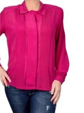 Bright Pink Pleated Front Blouse